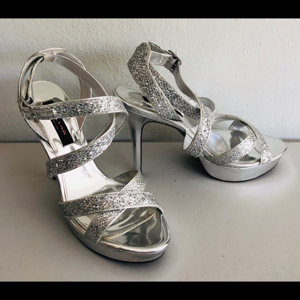 Nina Strappy Sparkly Silver Sandals